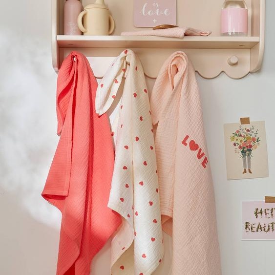 Lot 3 langes en gaze de coton MON COEUR rose imprimé