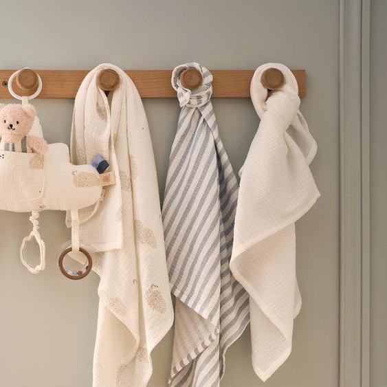 Lot 3 langes gaze de coton DANS LES NUAGES blanc imprimé