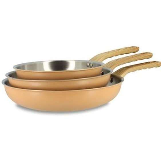 Lot 3 poeles easynox 20/24/28cm en acier inox et aluminium corail