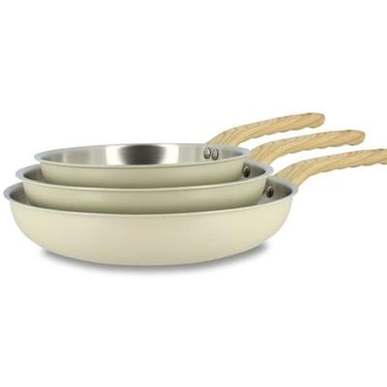 Lot 3 poeles easynox 20/24/28cm en acier inox et aluminium ecume