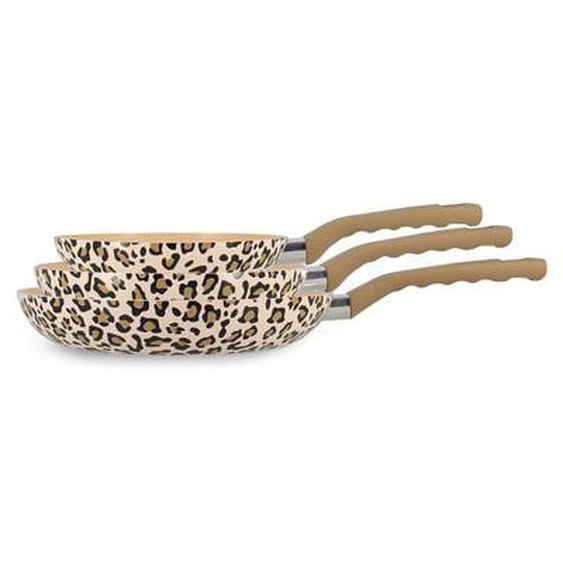 Lot 3 poeles leopard 20/24/28cm en aluminium recycle marron