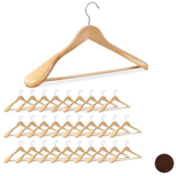 Cintre costume épaule large, lot de 30, bois, chemises, crochet rotatif 360°, traverse pantalon, nature