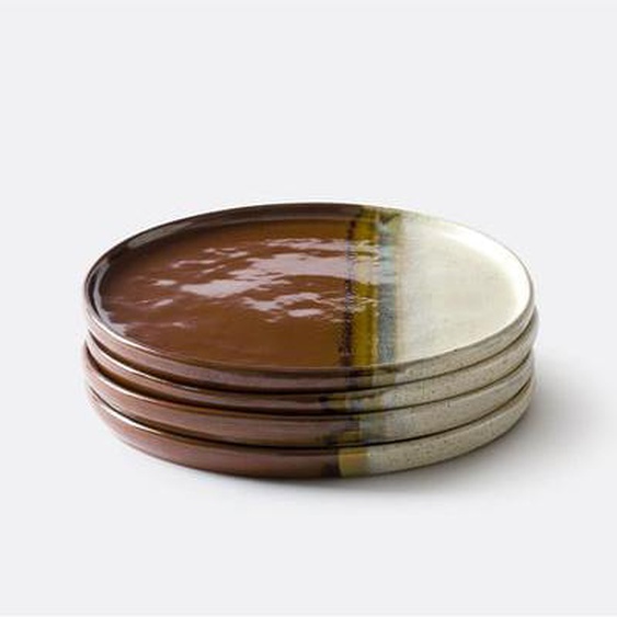 Lot 4 assiettes plates grès émail réactif, Alizano
