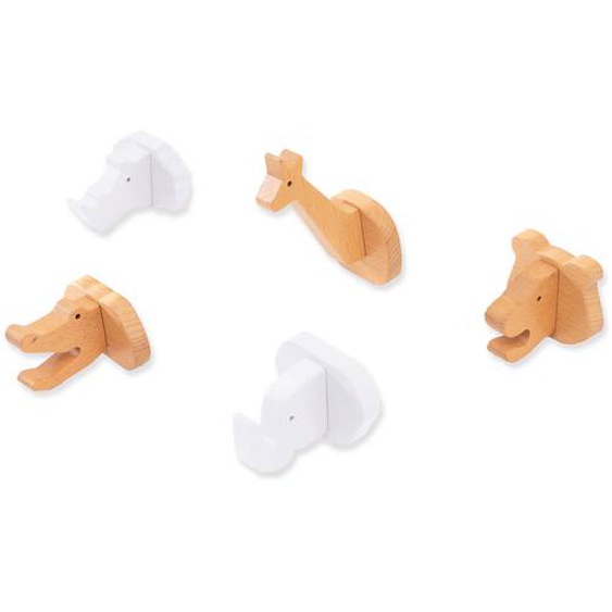 Lot 5 Crochets Mural Animaux Blanc