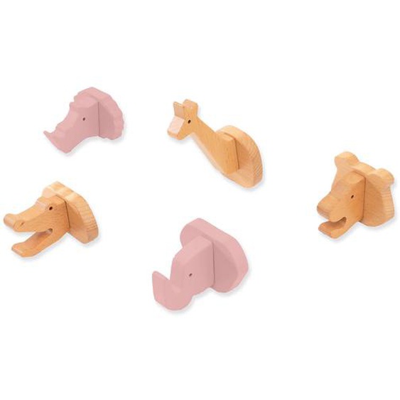 Lot 5 Crochets Mural Animaux Quartz Rose