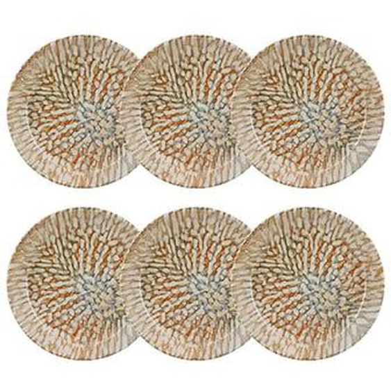 Lot 6 assiettes creuses ambre 20.5cm en gres marron et beige