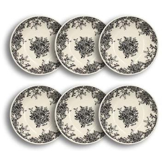 Lot 6 assiettes creuses florali 20.5cm en gres decor noir