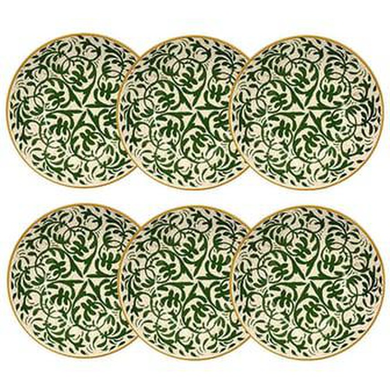 Lot 6 assiettes creuses heraclee 20cm en gres decor vert