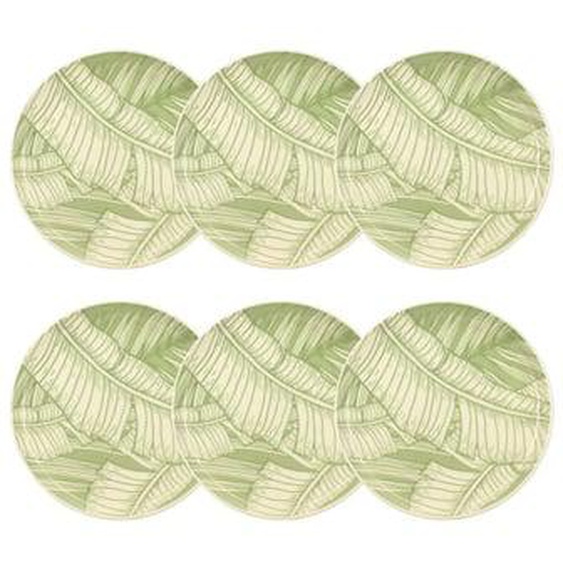 Lot 6 assiettes dessert leaves 20cm en gres vert