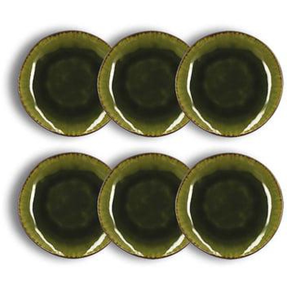 Lot 6 assiettes dessert meta 20cm en gres vert