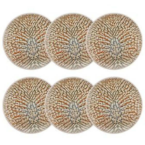Lot 6 assiettes desserts ambre 20cm en gres marron et beige