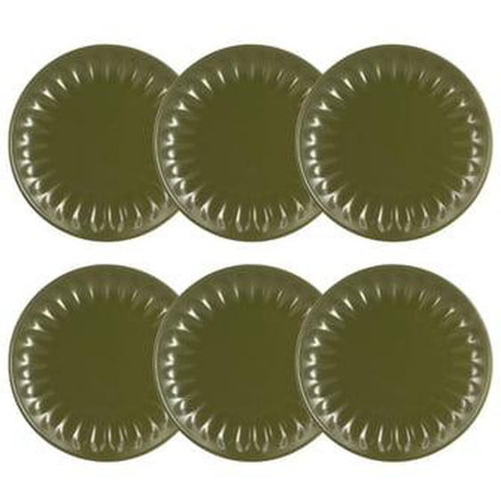 Lot 6 assiettes desserts bistrot 21cm en faience kaki