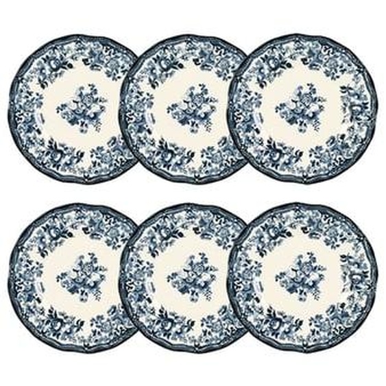 Lot 6 assiettes desserts en porcelaine bleu faustine 20cm