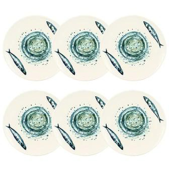 Lot 6 assiettes desserts sardine 20cm en faience