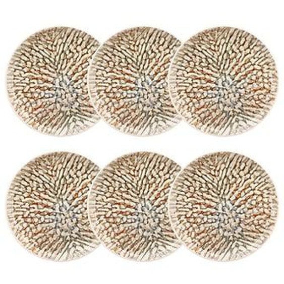 Lot 6 assiettes plates ambre 26cm en gres marron et beige