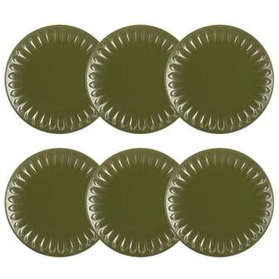 Lot 6 assiettes plates bistrot 27cm en faience kaki