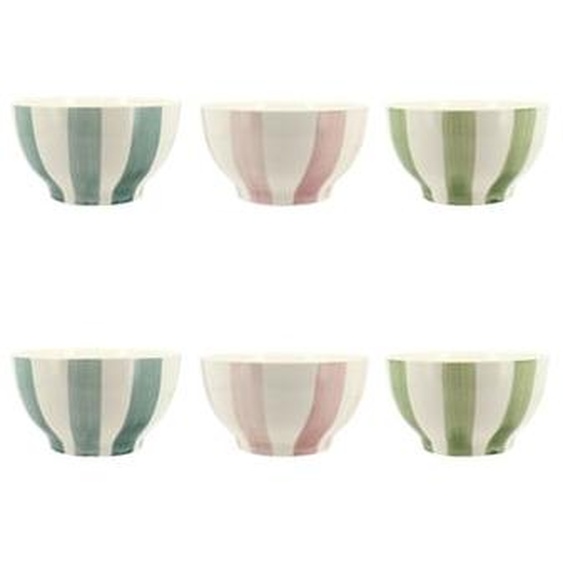 Lot 6 bols arlequin 70cl en gres blanc rayures couleurs assorties