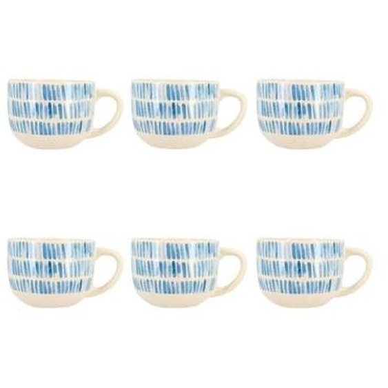 Lot 6 jumbos corfu 58cl en gres blanc avec rayures bleues