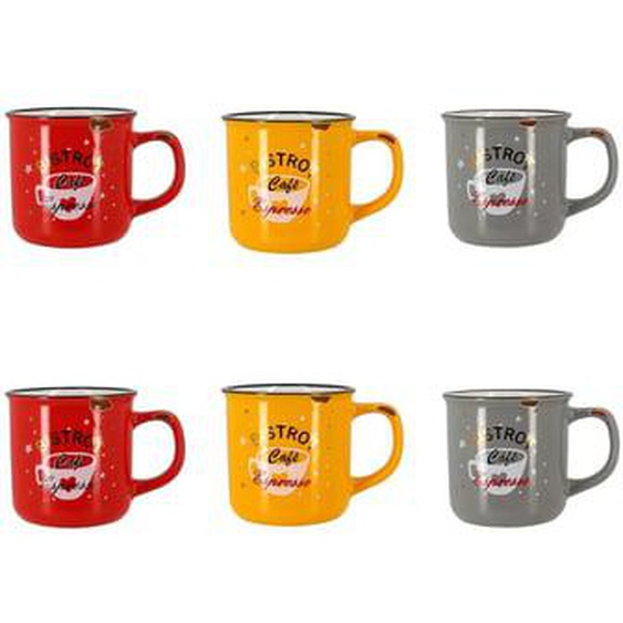 Lot 6 mugs cafetaria en gres 33cl 3 couleurs assorties
