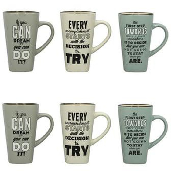 Lot 6 mugs citations 51cl en gres 3 decors assortis
