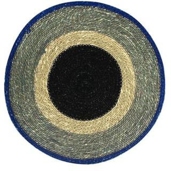 Lot 6 sets de table luna rond 38cm en jonc de mer naturel et bleu