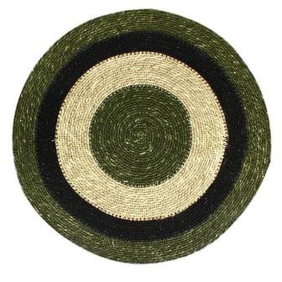 Lot 6 sets de table luna rond 38cm en jonc de mer naturel et vert