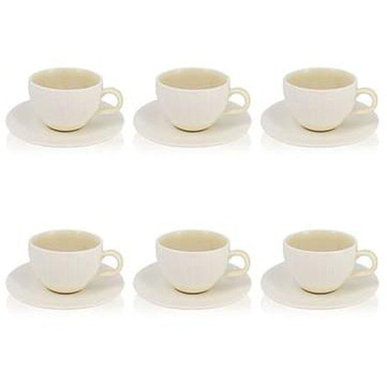 Lot 6 tasses 21cl et soucoupes 15cm urus en porcelaine beige/blanc