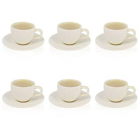 Lot 6 tasses 9cl et soucoupes 12cm urus en porcelaine beige/blanc
