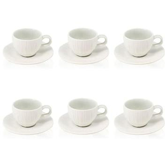 Lot 6 tasses 9cl et soucoupes 12cm urus en porcelaine bleu et blanc