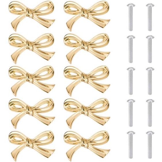 Lot de 10 boutons-poussoirs dorés en forme darc, dimensions 7x5x2,3 cm, en laiton