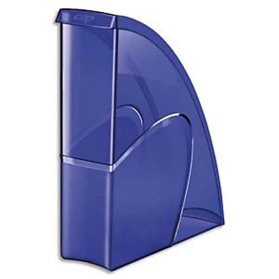 Lot de 10 - CEP Porte-revues HAPPY en polystyrène translucide - Dimensions H31 x P27 cm, dos 8,5cm. Coloris Bleu