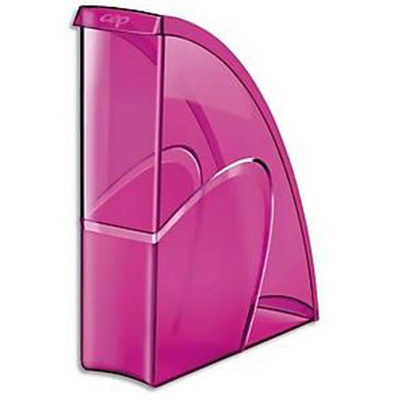 Lot de 10 - CEP Porte-revues HAPPY en polystyrène translucide - Dimensions H31 x P27 cm, dos 8,5cm. Coloris Rose