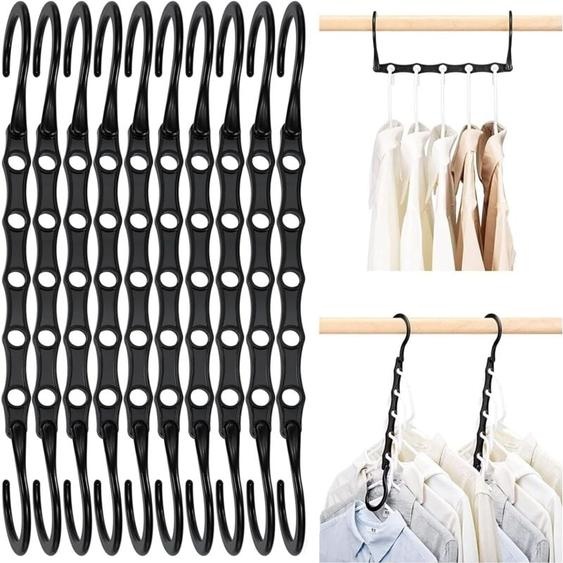 Lot de 10 Cintres Magiques Organisateur de Cintre Garde-Robe Rangement pour Vêtements Gain de Place dans Les Placard Noir