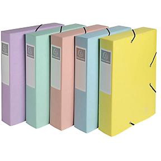 Lot de 10 - EXACOMPTA Boite de classement Cartobox livrée à plat Dos 60mm carte lustrée Aquarel - A4 - Couleurs assorties