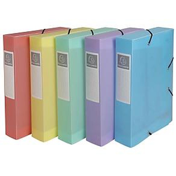 Lot de 10 - EXACOMPTA Boite de classement Cartobox livrée à plat Dos 60mm Polypropylène Chromaline pastel - A4 - Couleurs assorties