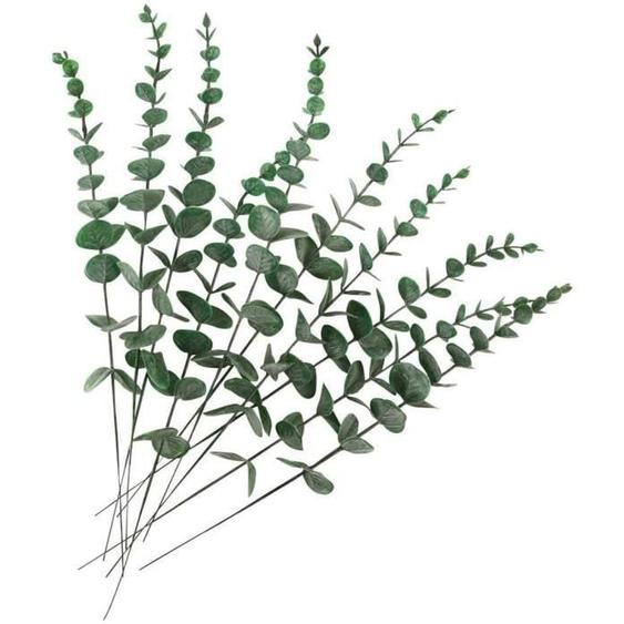 Lot de 10 feuilles deucalyptus artificielles - Tige réaliste - Pour bouquet de mariage, décoration dintérieur (gris vert)