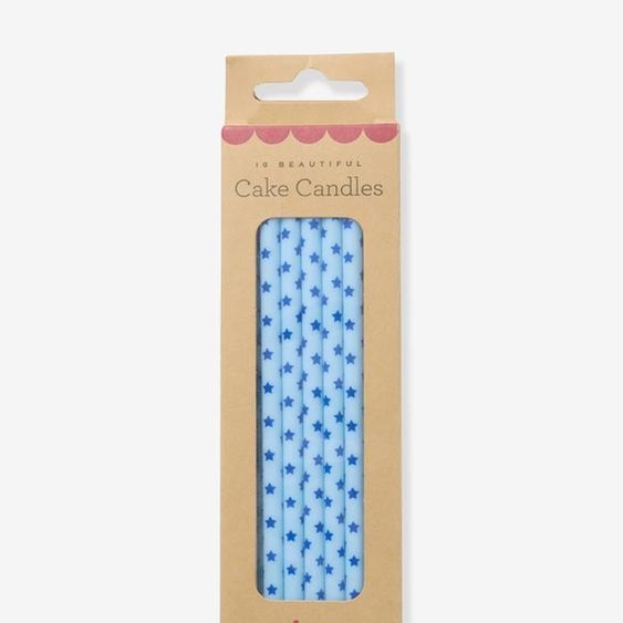 Lot de 10 longues bougies danniversaire STARS PRINT BLUE rice bleu
