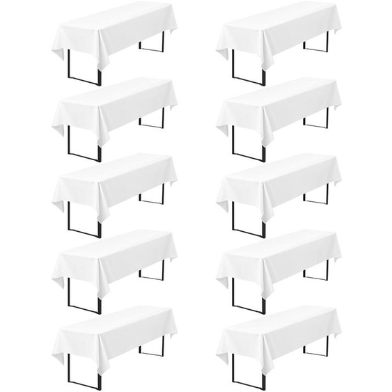 Lot de 10 nappes pour tables de bière, dimensions 260 x 110 cm, en polyester, couleur blanche