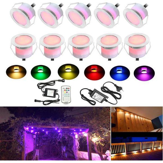Lot De 10 Rgbww Led Encastré Lampadaires Extérieur Ø45Mm Ip67 Étanche Led Downlight Terrasse Cuisine Jardin Led Lampe