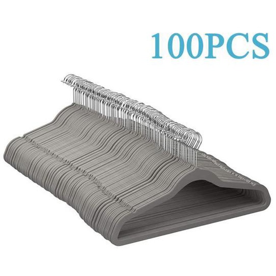 Lot de 100 Cintres Antidérapants en Velours - HSTURYZ - Largeur 44 cm - Gris