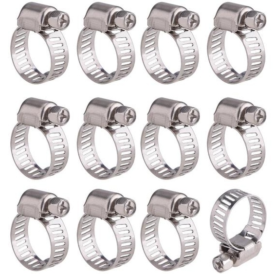 Lot de 12 colliers de serrage, de 9 à 16 mm, en acier inoxydable, réglables