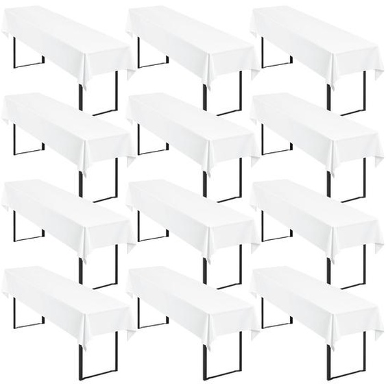 Lot de 12 nappes rectangulaires en polyester de qualité supérieure, universelles pour tables de bière de 50 cm et 70 cm, dimensions 100x250 cm (blanches)