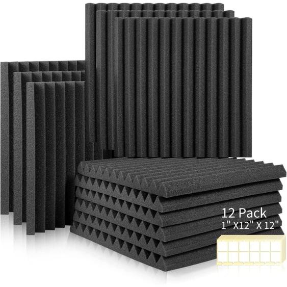 Minkurow - zolginah Lot de 12 Panneaux de Mousse Acoustique, Mousse Anti bruit Panneaux Acoustiques, ignifuges Autocollante, pour Podcasting, Studios