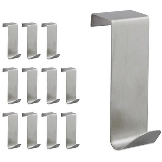 Lot de 12 patères de porte, acier inoxydable, à accrocher, anti-rouille, forme en S, 2 cm dépaisseur, argent