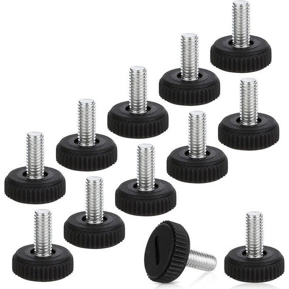 Lot de 12 pieds de meubles réglables en hauteur - M6 x 20 mm - Noir - Pieds de nivellement pour meubles, pieds, chaise, table