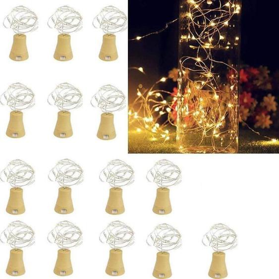Lot de 15 guirlandes lumineuses à piles en fil de cuivre Blanc chaud Pour bouteille de vin mariage Noël fête (1 m 10 LED) (B)