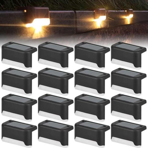 Lot de 16 lampes solaires de terrasse, lampes solaires pour clôture, extérieur, lampes led étanches à énergie solaire pour escaliers, marche,