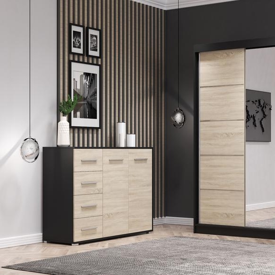 lot de 2 armoires à portes coulissantes Armoire avec miroir Chêne noir/sonome 120cm Neomi 05 avec commode 135cm FRIDA 01