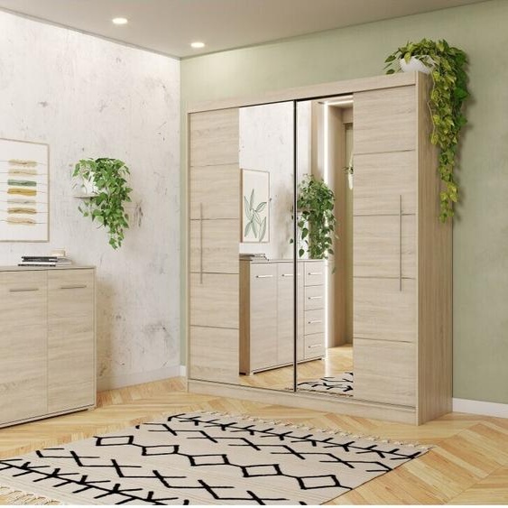 lot de 2 armoires à portes coulissantes avec deux miroirs et moulures Sonoma/Sonoma TORINO III Commode FRIDA 01