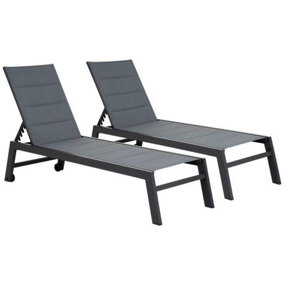 Lot de 2 bains de soleil BARBADOS en textilène gris - aluminium gris anthracite